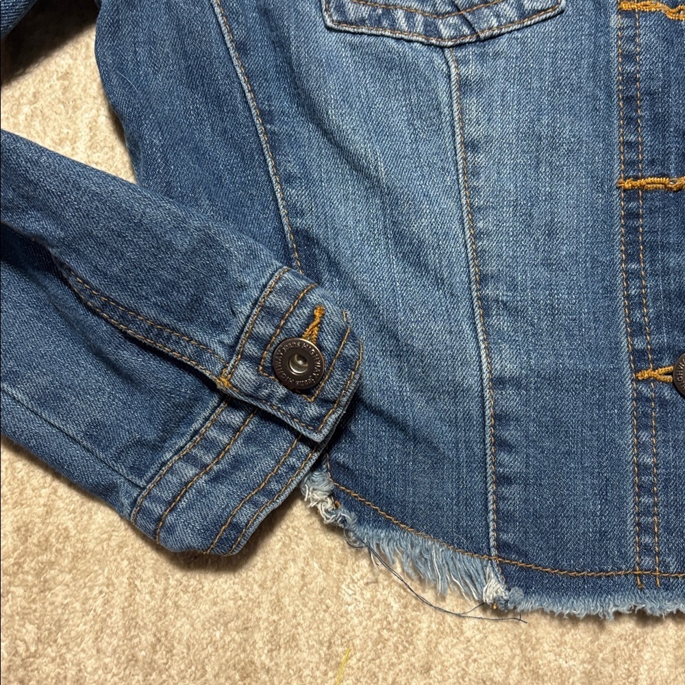 Large women's Highway Jeans brand cropped distressed Blue Jean Jacket - Picture 4 of 8